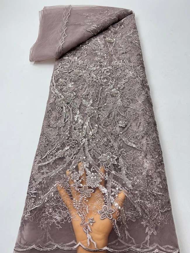 5 Yards Colorful Sequins Pearls Beaded Embroidered 3D Floral Lace Material Fabric For Dresses JC066