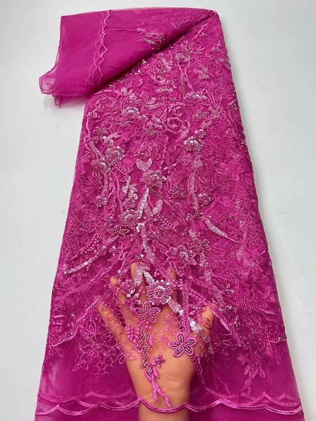 5 Yards Colorful Sequins Pearls Beaded Embroidered 3D Floral Lace Material Fabric For Dresses JC066