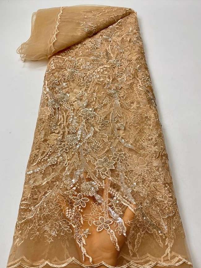 5 Yards Colorful Sequins Pearls Beaded Embroidered 3D Floral Lace Material Fabric For Dresses JC066