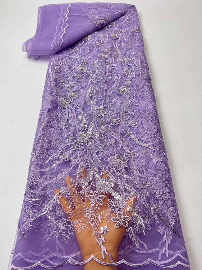5 Yards Colorful Sequins Pearls Beaded Embroidered 3D Floral Lace Material Fabric For Dresses JC066