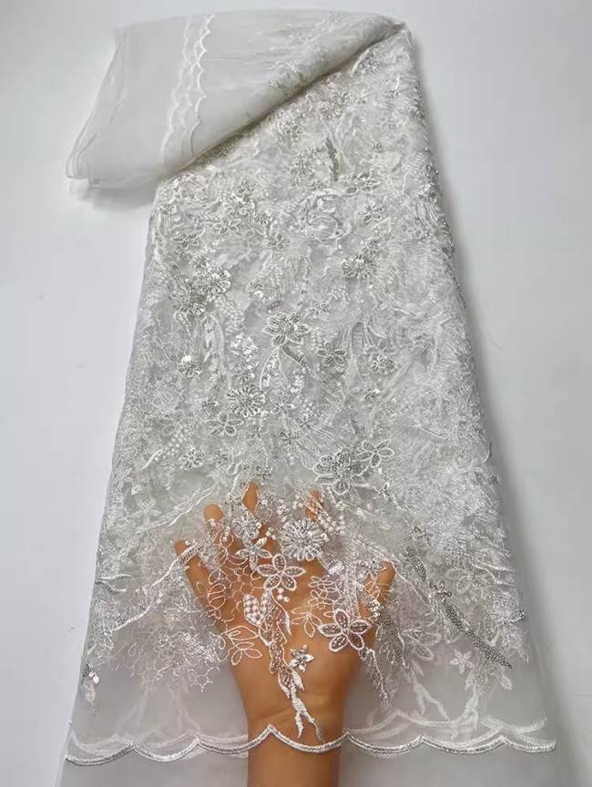 5 Yards Colorful Sequins Pearls Beaded Embroidered 3D Floral Lace Material Fabric For Dresses JC066