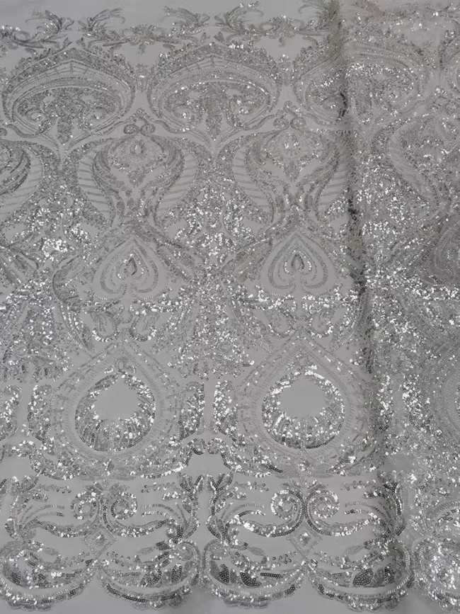 5 Yards Colorful Sequins Pearls Beaded Embroidered 3D Floral Lace Material Fabric For Dresses JC067