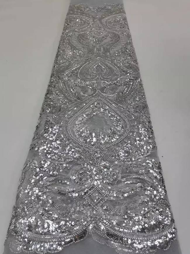 5 Yards Colorful Sequins Pearls Beaded Embroidered 3D Floral Lace Material Fabric For Dresses JC067