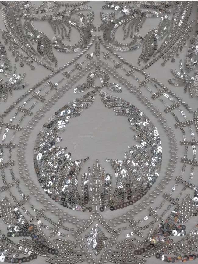 5 Yards Colorful Sequins Pearls Beaded Embroidered 3D Floral Lace Material Fabric For Dresses JC067