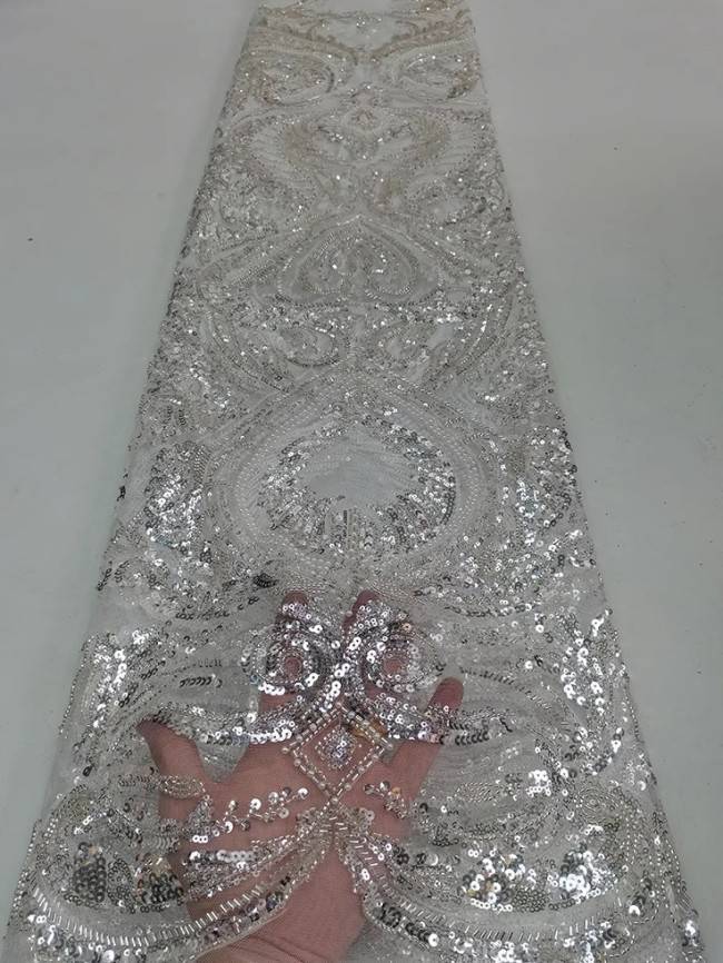 5 Yards Colorful Sequins Pearls Beaded Embroidered 3D Floral Lace Material Fabric For Dresses JC067