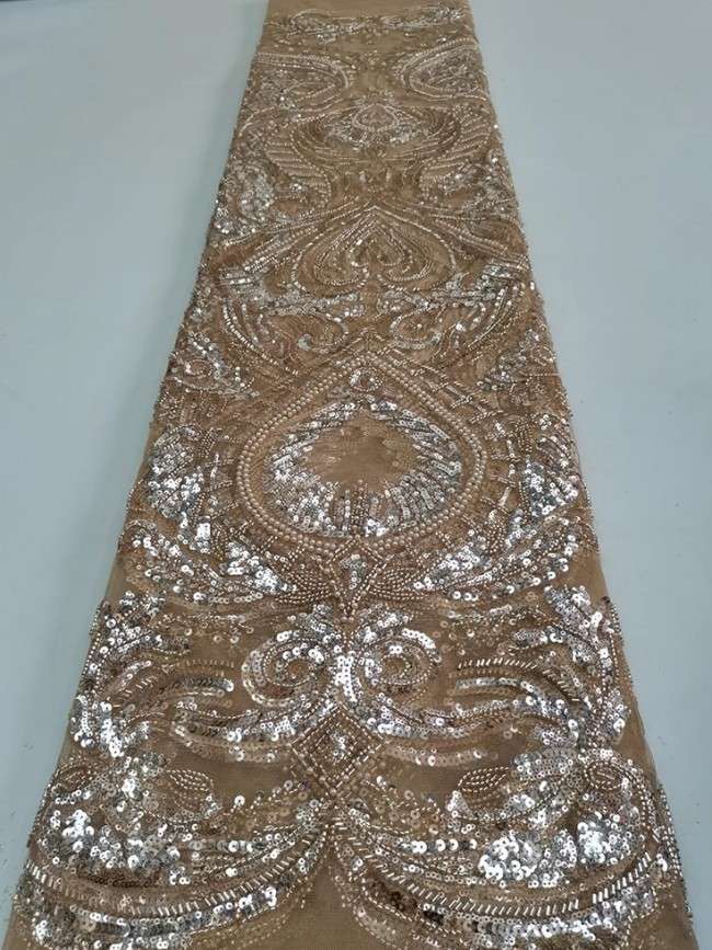 5 Yards Colorful Sequins Pearls Beaded Embroidered 3D Floral Lace Material Fabric For Dresses JC067