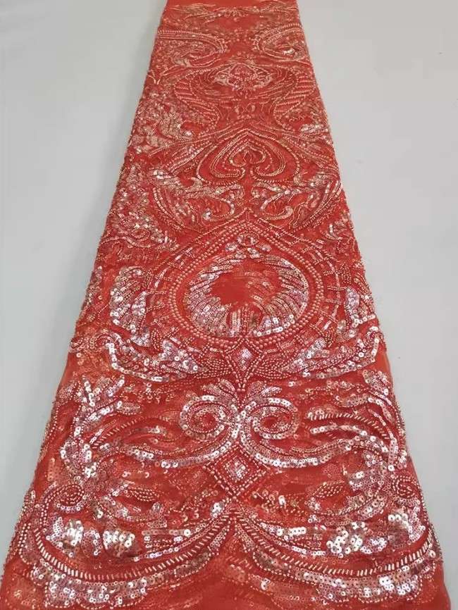 5 Yards Colorful Sequins Pearls Beaded Embroidered 3D Floral Lace Material Fabric For Dresses JC067