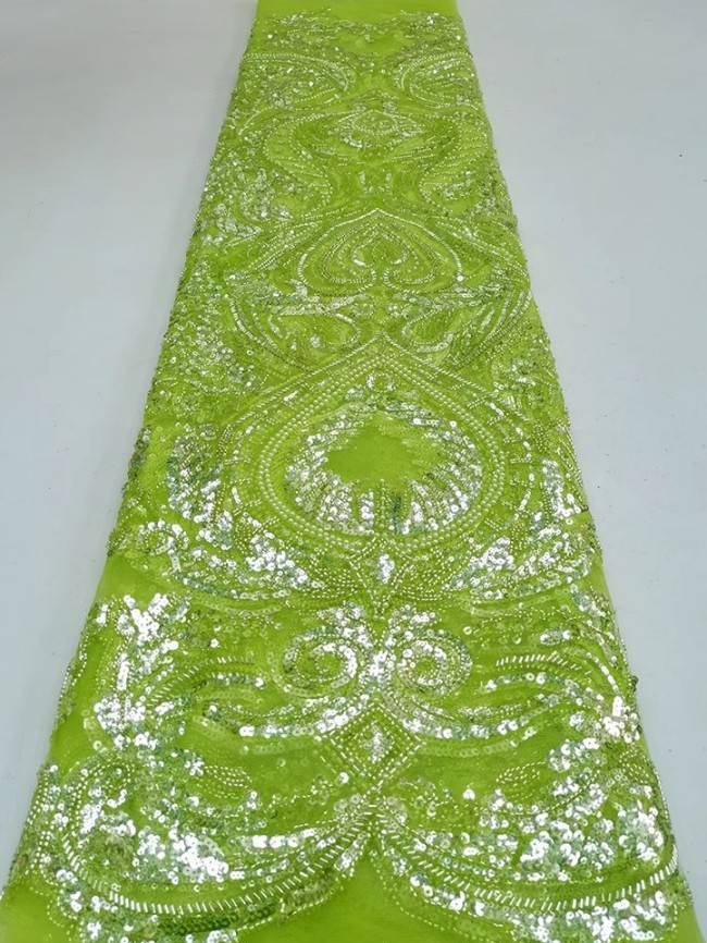 5 Yards Colorful Sequins Pearls Beaded Embroidered 3D Floral Lace Material Fabric For Dresses JC067