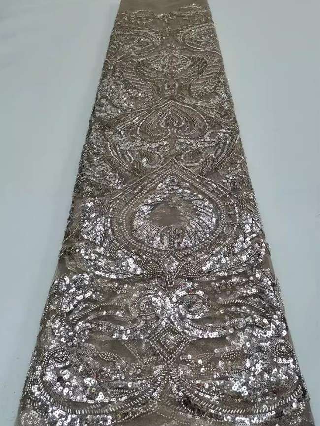 5 Yards Colorful Sequins Pearls Beaded Embroidered 3D Floral Lace Material Fabric For Dresses JC067