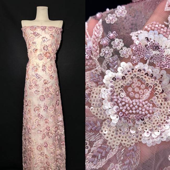 5 Yards Colorful Beaded Lace Material Fabric For Dresses HN101