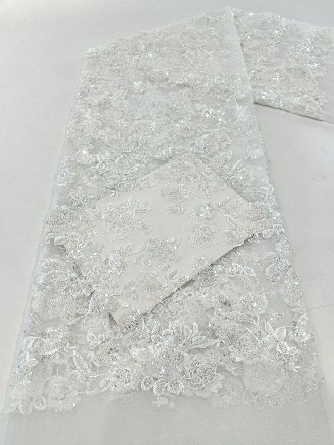 5 Yards Colorful Beaded Lace Material Fabric For Dresses HN101