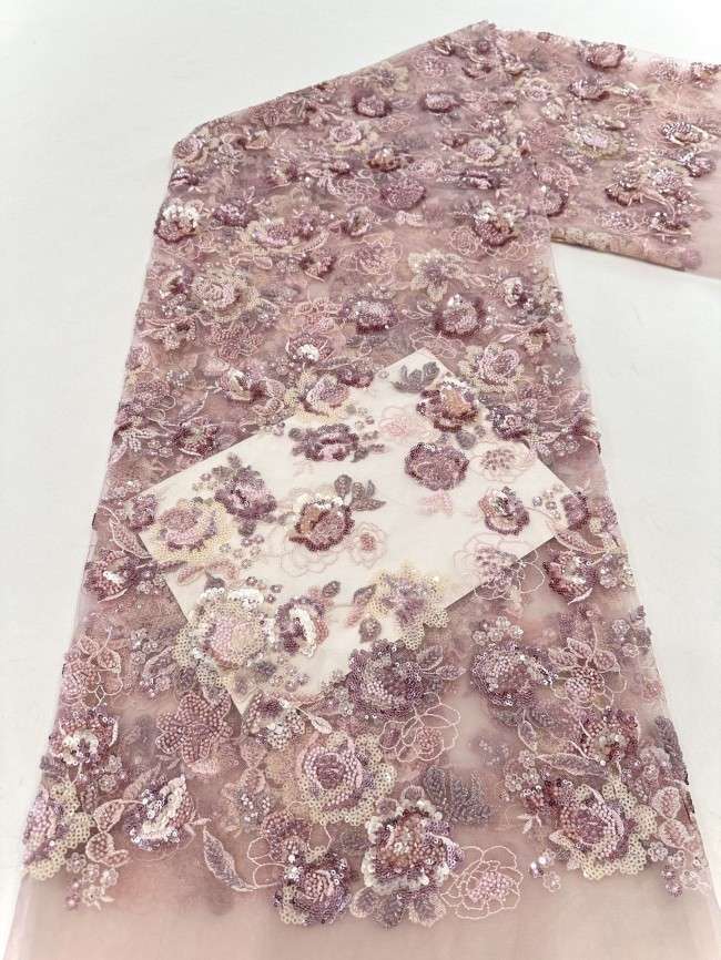 5 Yards Colorful Beaded Lace Material Fabric For Dresses HN101