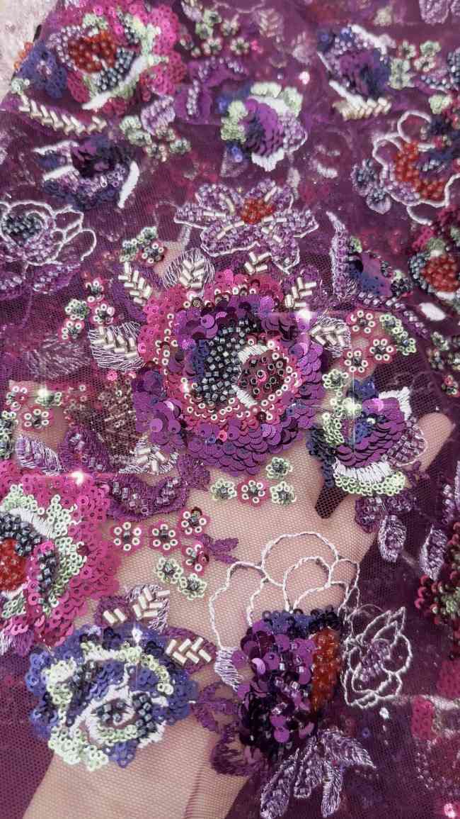 5 Yards Colorful Beaded Embroidered Lace Material Fabric For Dresses