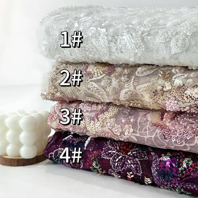 5 Yards Colorful Beaded Lace Material Fabric For Dresses HN101