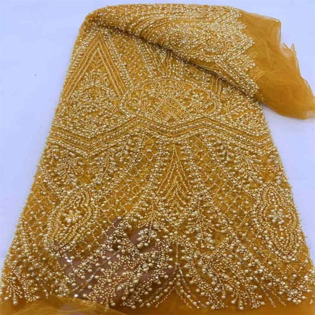 5 Yards Colorful Sequins Pearls Beaded Embroidered 3D Floral Lace Material Fabric For Dresses