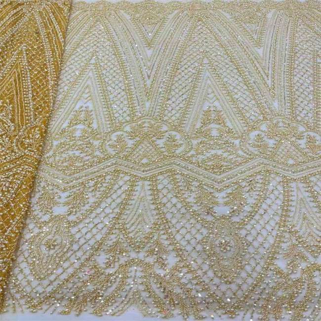 5 Yards Colorful Sequins Pearls Beaded Embroidered 3D Floral Lace Material Fabric For Dresses