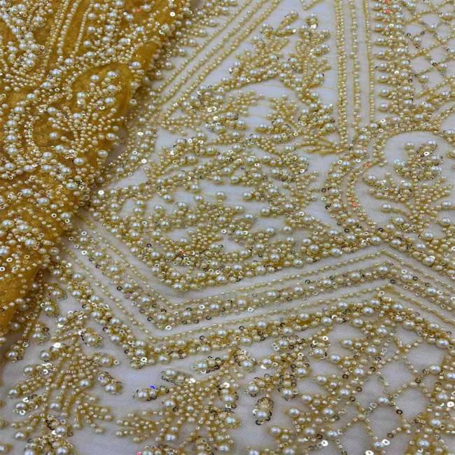 5 Yards Colorful Sequins Pearls Beaded Embroidered 3D Floral Lace Material Fabric For Dresses