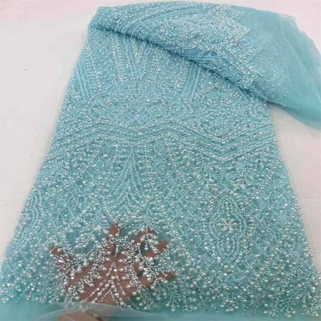 5 Yards Colorful Sequins Pearls Beaded Embroidered 3D Floral Lace Material Fabric For Dresses