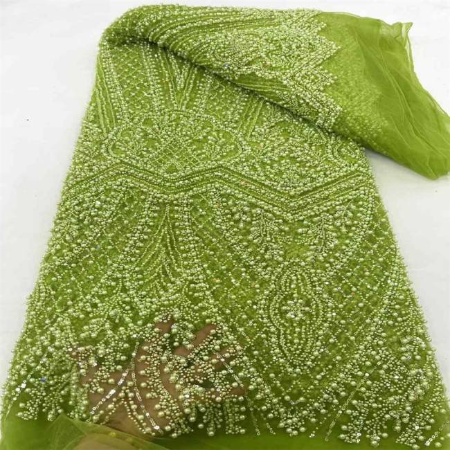 5 Yards Colorful Sequins Pearls Beaded Embroidered 3D Floral Lace Material Fabric For Dresses