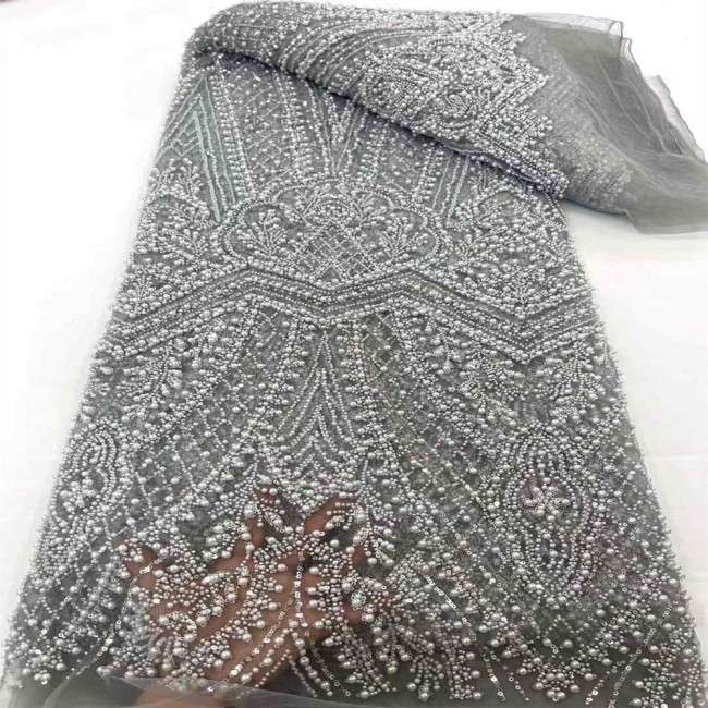 5 Yards Colorful Sequins Pearls Beaded Embroidered 3D Floral Lace Material Fabric For Dresses