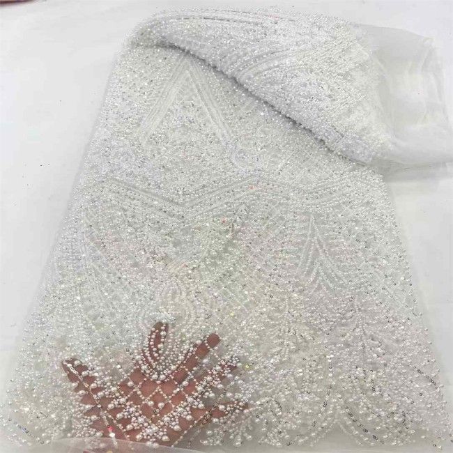 5 Yards Colorful Sequins Pearls Beaded Embroidered 3D Floral Lace Material Fabric For Dresses