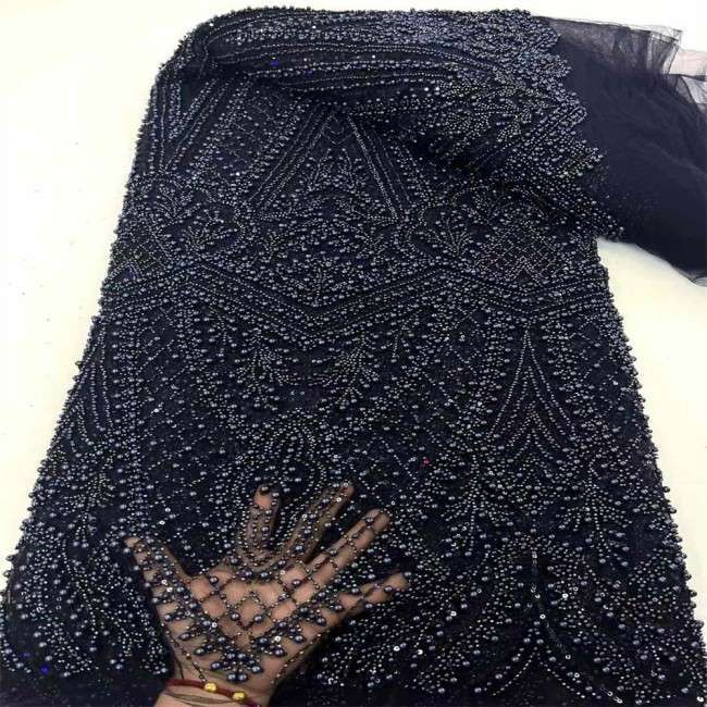 5 Yards Colorful Sequins Pearls Beaded Embroidered 3D Floral Lace Material Fabric For Dresses