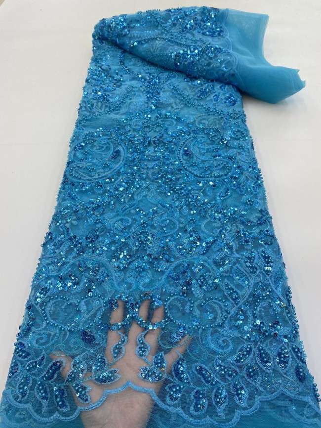 5 Yards Colorful Sequins Pearls Beaded Embroidered 3D Floral Lace Material Fabric For Dresses ZT054