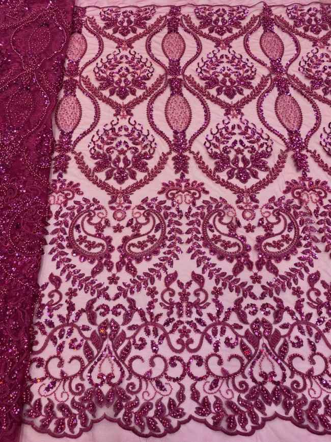 5 Yards Colorful Sequins Pearls Beaded Embroidered 3D Floral Lace Material Fabric For Dresses ZT054