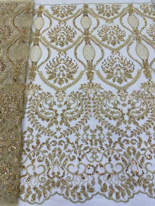 5 Yards Colorful Sequins Pearls Beaded Embroidered 3D Floral Lace Material Fabric For Dresses ZT054