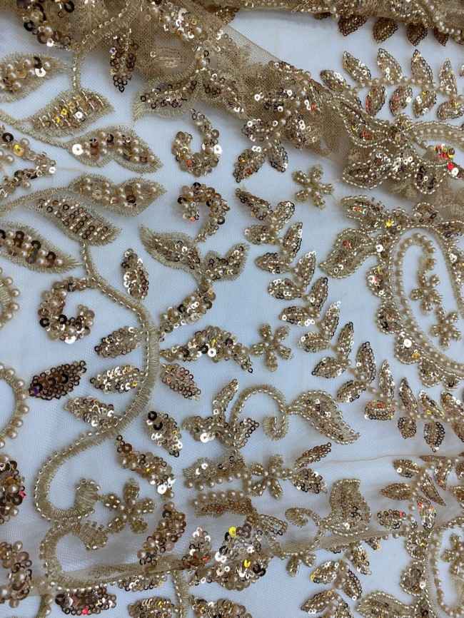 5 Yards Colorful Sequins Pearls Beaded Embroidered 3D Floral Lace Material Fabric For Dresses ZT054
