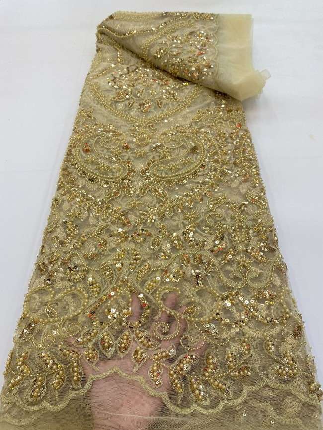 5 Yards Colorful Sequins Pearls Beaded Embroidered 3D Floral Lace Material Fabric For Dresses ZT054
