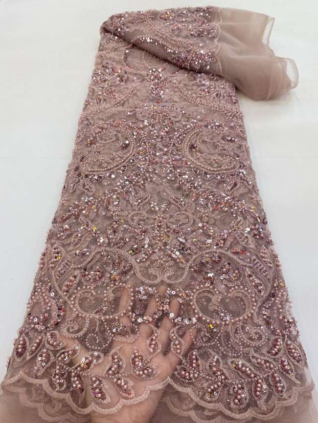 5 Yards Pearls Beaded Lace Material Fabric For Dresses