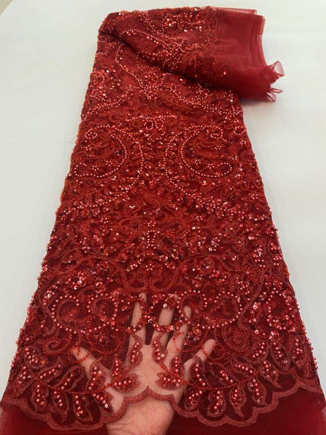 5 Yards Pearls Beaded Lace Material Fabric For Dresses