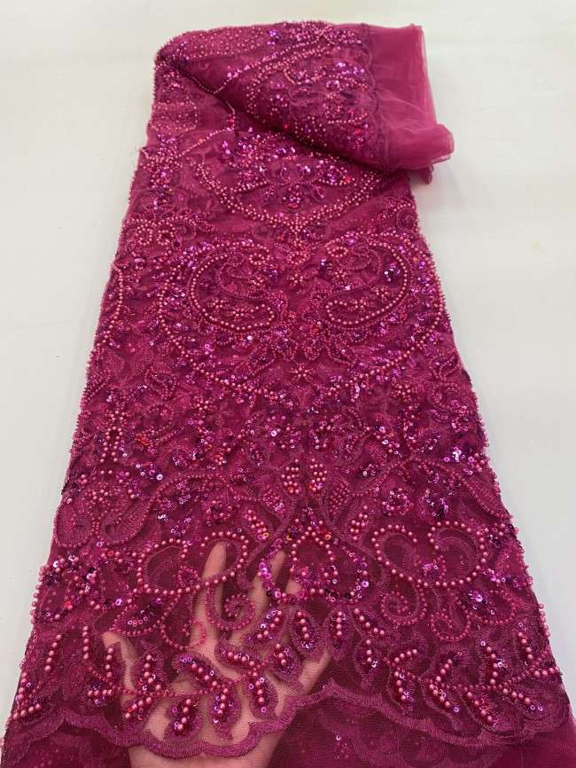 5 Yards Colorful Sequins Pearls Beaded Embroidered 3D Floral Lace Material Fabric For Dresses ZT054