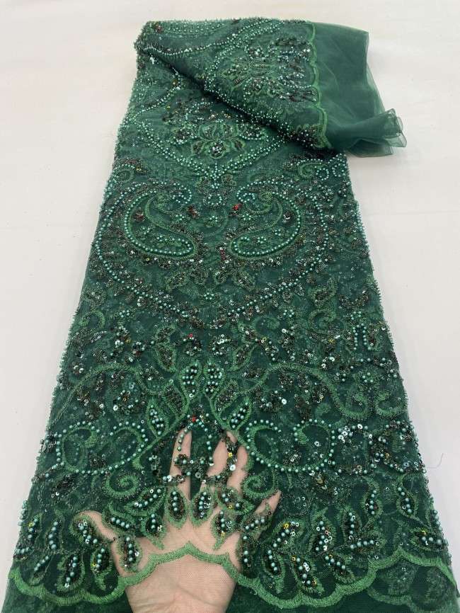 5 Yards Colorful Sequins Pearls Beaded Embroidered 3D Floral Lace Material Fabric For Dresses ZT054