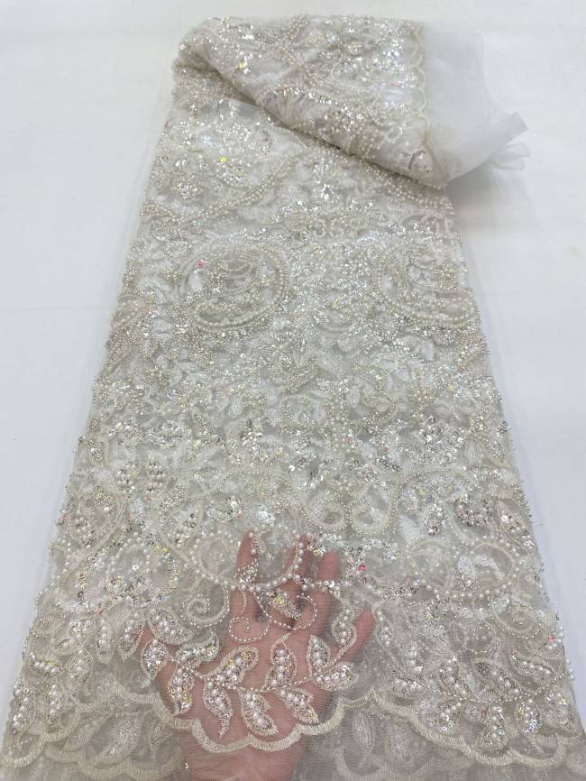 5 Yards Colorful Sequins Pearls Beaded Embroidered 3D Floral Lace Material Fabric For Dresses ZT054