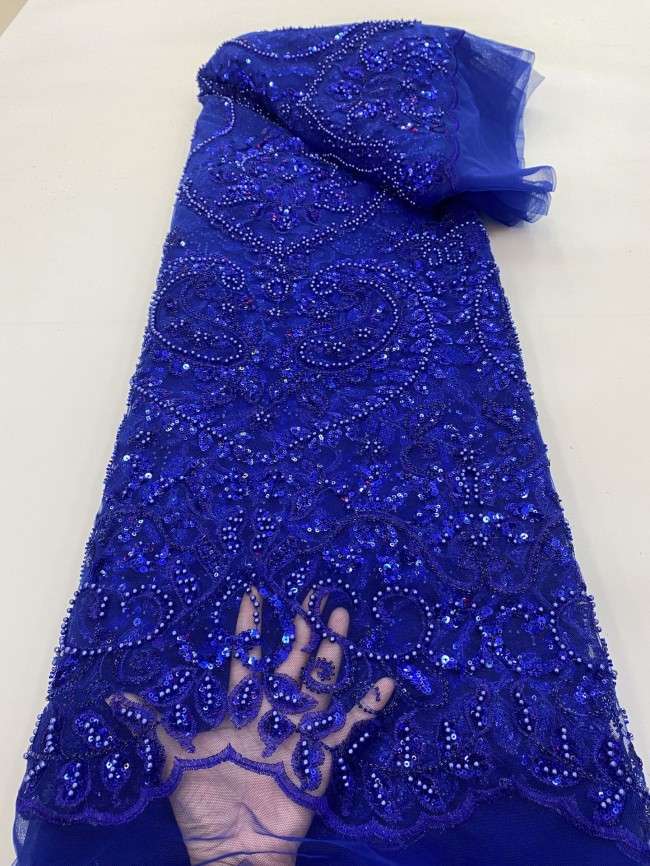 5 Yards Colorful Sequins Pearls Beaded Embroidered 3D Floral Lace Material Fabric For Dresses ZT054