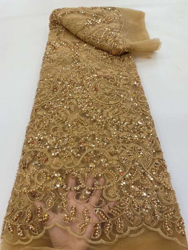 5 Yards Colorful Sequins Pearls Beaded Embroidered 3D Floral Lace Material Fabric For Dresses ZT054