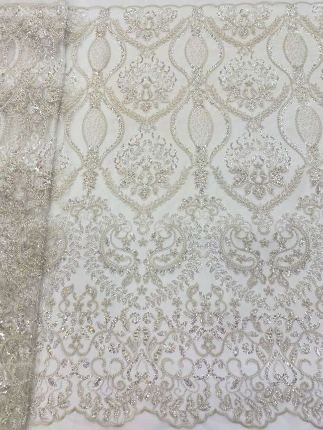 5 Yards Colorful Sequins Pearls Beaded Embroidered 3D Floral Lace Material Fabric For Dresses ZT054