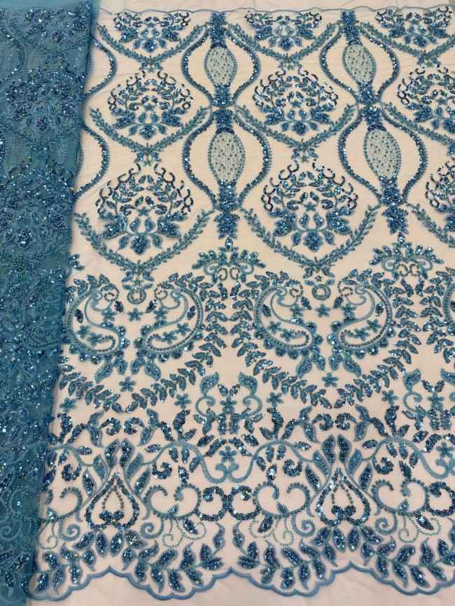 5 Yards Colorful Sequins Pearls Beaded Embroidered 3D Floral Lace Material Fabric For Dresses ZT054