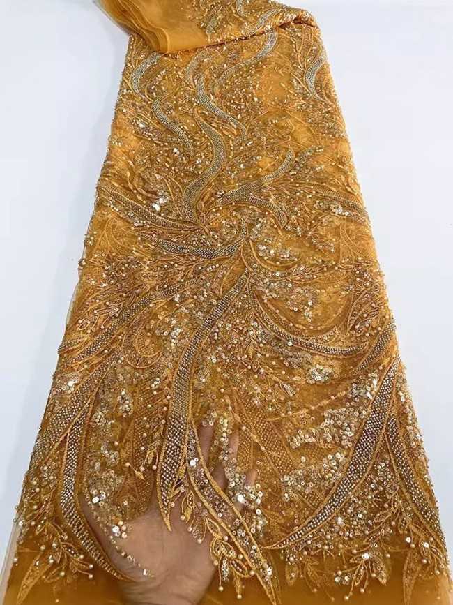 5 Yards Beaded Embroidered Lace Material Fabric For Dresses