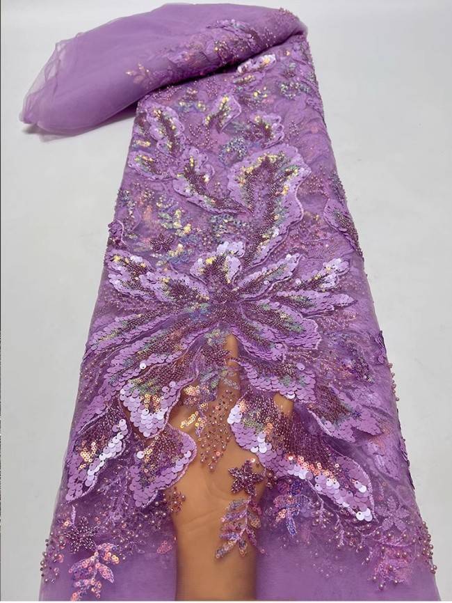 5 Yards Colorful Sequins Pearls Beaded Embroidered 3D Floral Lace Material Fabric For Dresses JC069