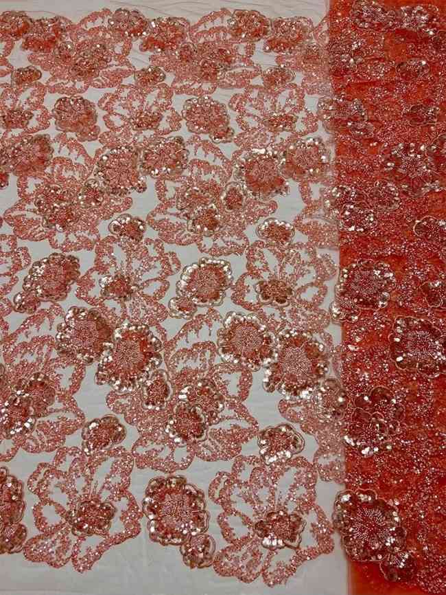 5 Yards Colorful Sequins Pearls Beaded Embroidered 3D Floral Lace Material Fabric For Dresses JC073