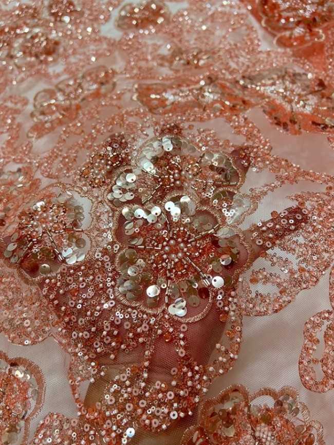 5 Yards Colorful Sequins Pearls Beaded Embroidered 3D Floral Lace Material Fabric For Dresses JC073