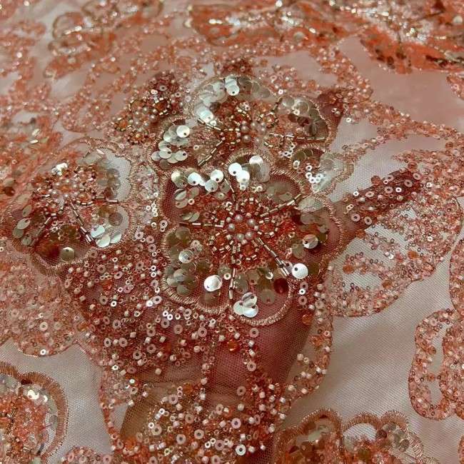 5 Yards Colorful Sequins Pearls Beaded Embroidered 3D Floral Lace Material Fabric For Dresses JC073
