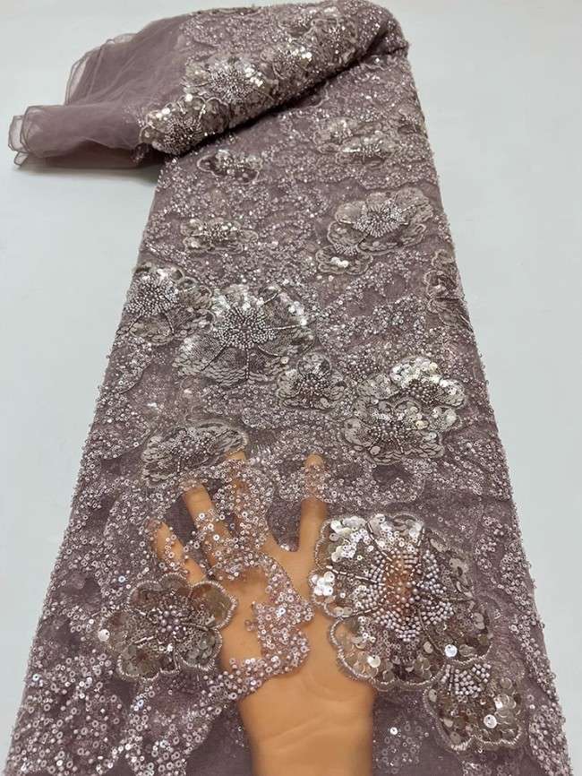 5 Yards Colorful Sequins Pearls Beaded Embroidered 3D Floral Lace Material Fabric For Dresses JC073
