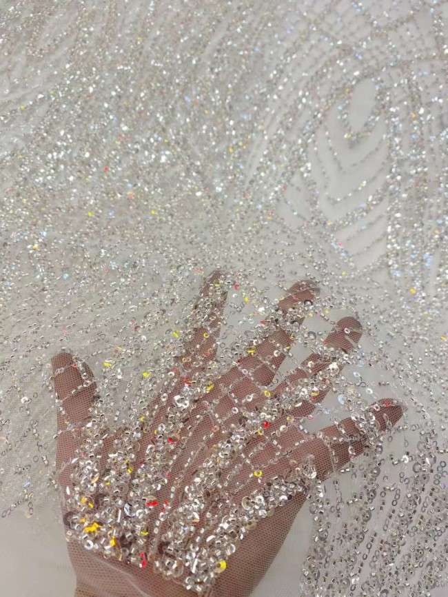 5 Yards Beaded Lace Material Fabric For Dresses ZX015
