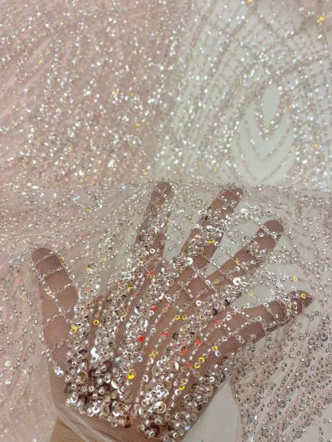 5 Yards Beaded Lace Material Fabric For Dresses ZX015