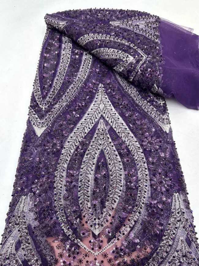 5 Yards Colorful Sequins Pearls Beaded Embroidered 3D Floral Lace Material Fabric For Dresses ML001