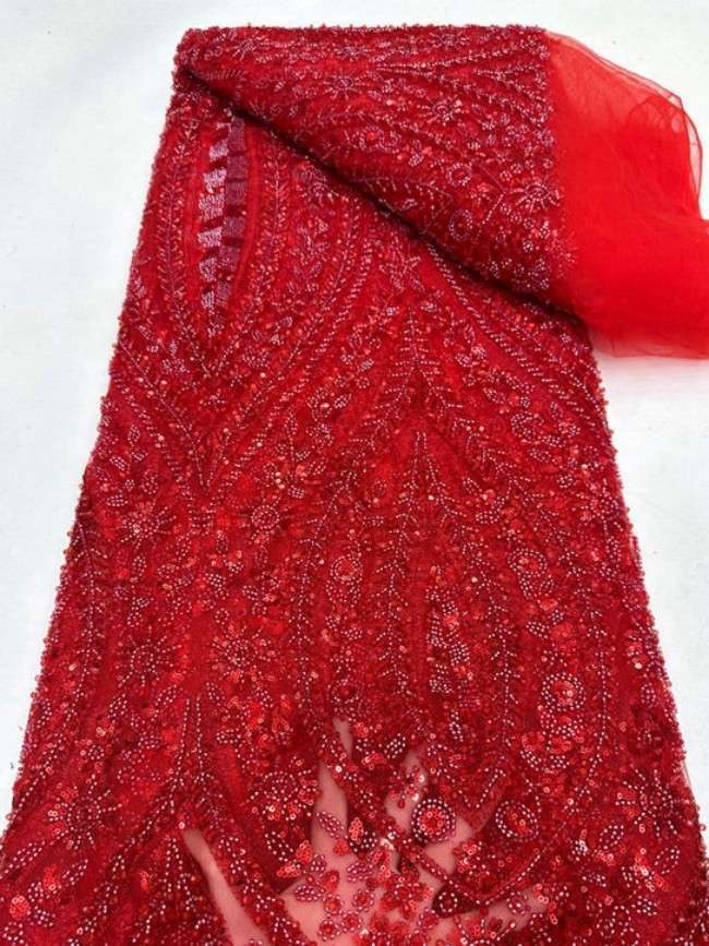 5 Yards Colorful Sequins Pearls Beaded Embroidered 3D Floral Lace Material Fabric For Dresses ML001